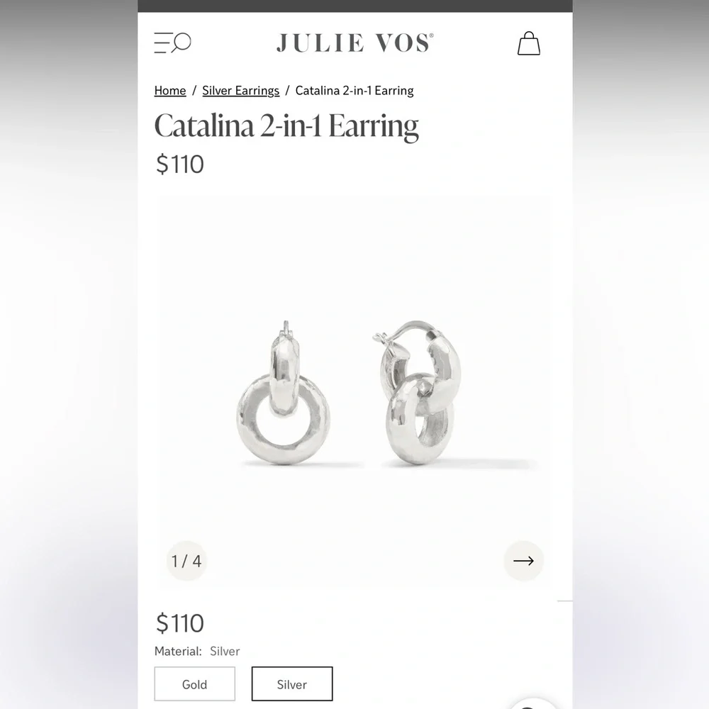 Julie Vos Catalina 2-in-1 Silver Hoop Earrings - Picture 7 of 7
